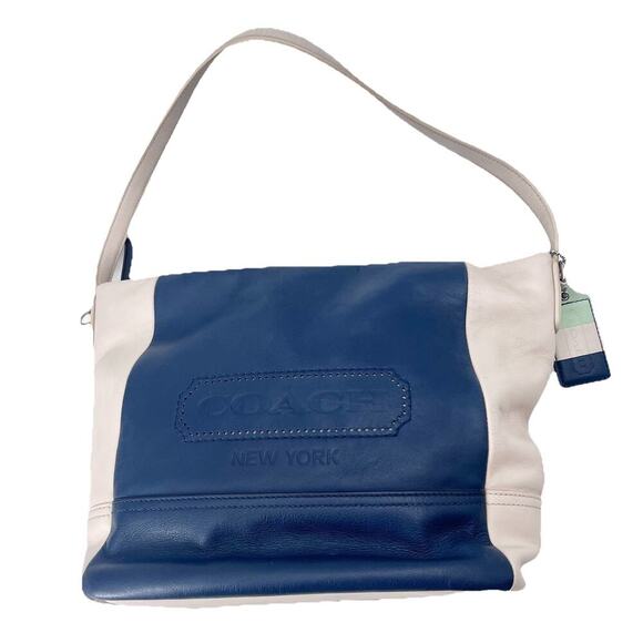 Coach Navy Blue / Ivory Leather Legacy Weekend Hobo Shoulder Bag Purse - Picture 2 of 14